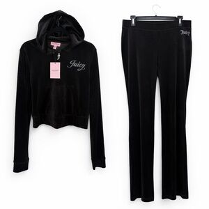 Juicy Couture OG Velour Tracksuit Set Black Silver Rhinestone Logo NWT Y2K  XL